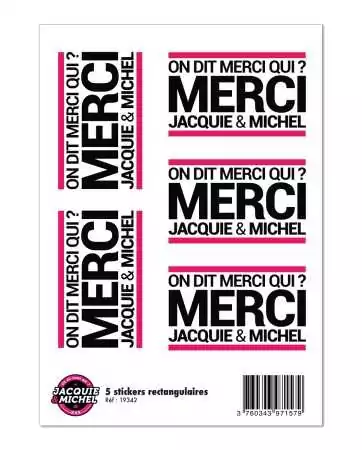 5 white J&M rectangular logo stickers