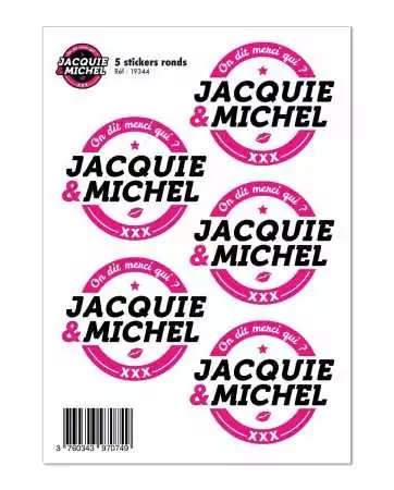 5 stickers with round white J&M logo