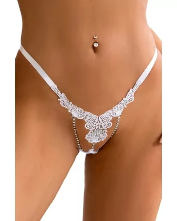 String ouvert à strass blanc