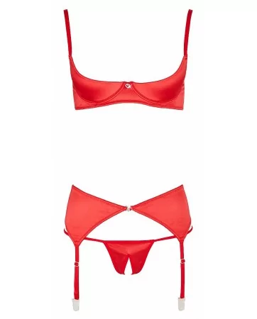 Ensemble lingerie 3 pièces ouvert rouge - Cottelli Lingerie