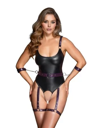 Body à jarretelles ouvert avec menottes - Cottelli Bondage