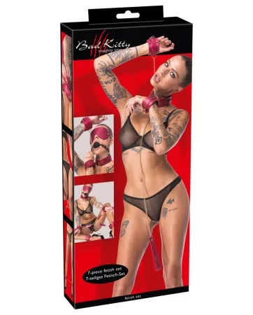 Ensemble 7 pièces Fetish SM rose - Bad Kitty 