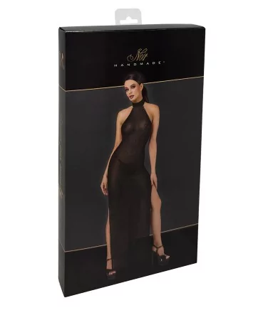 Robe longue en maille pailletée Onyx F372 - Noir Handmade