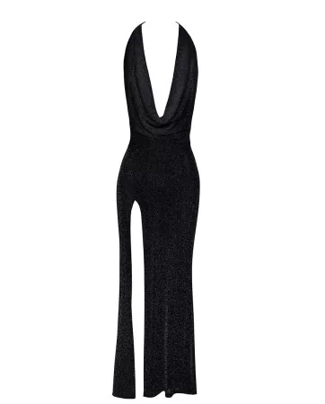 Robe longue fendue Onyx F373 - Noir Handmade