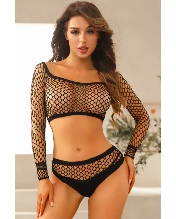 Ensemble lingerie 2 pièces en résille noire - J Lingerie