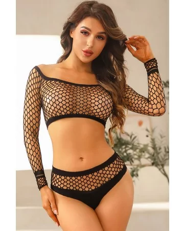 Ensemble lingerie 2 pièces en résille noire - J Lingerie