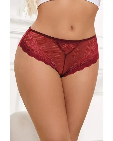 Tanga dentelle bijou Coeur Bordeaux - Litolu Lingerie