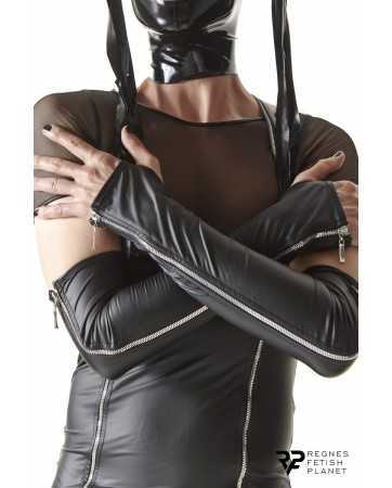 Long wetlook gloves with zippers - Regnes18073oralove