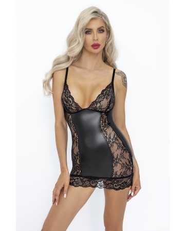 Mini robe wetlook et dentelle F28219810oralove